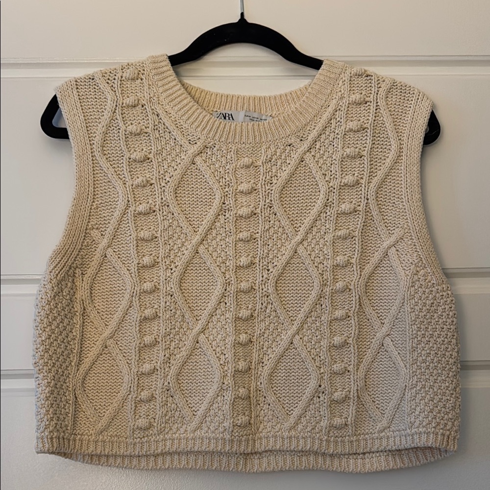 Zara Beige Cable Knit Vest